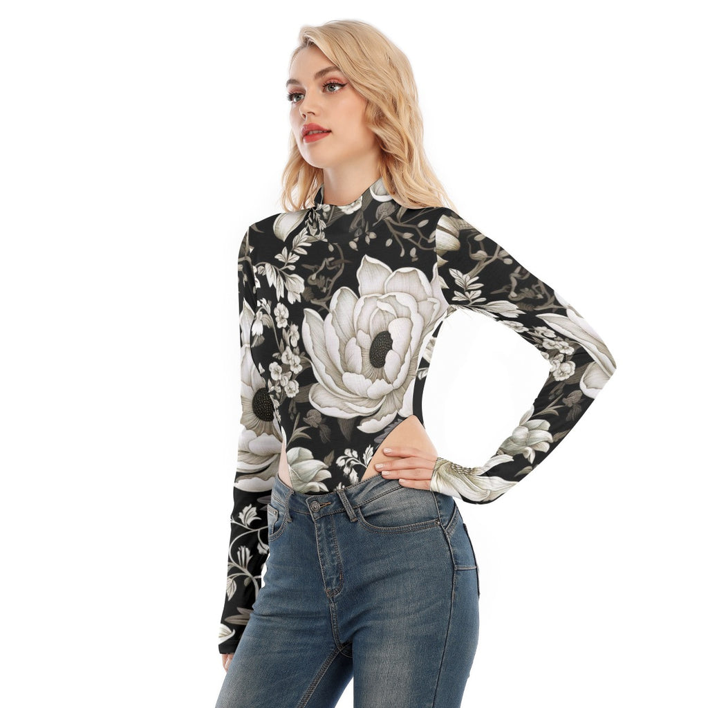 All-Over Print Women's Turtleneck Long Sleeve Jumpsuits