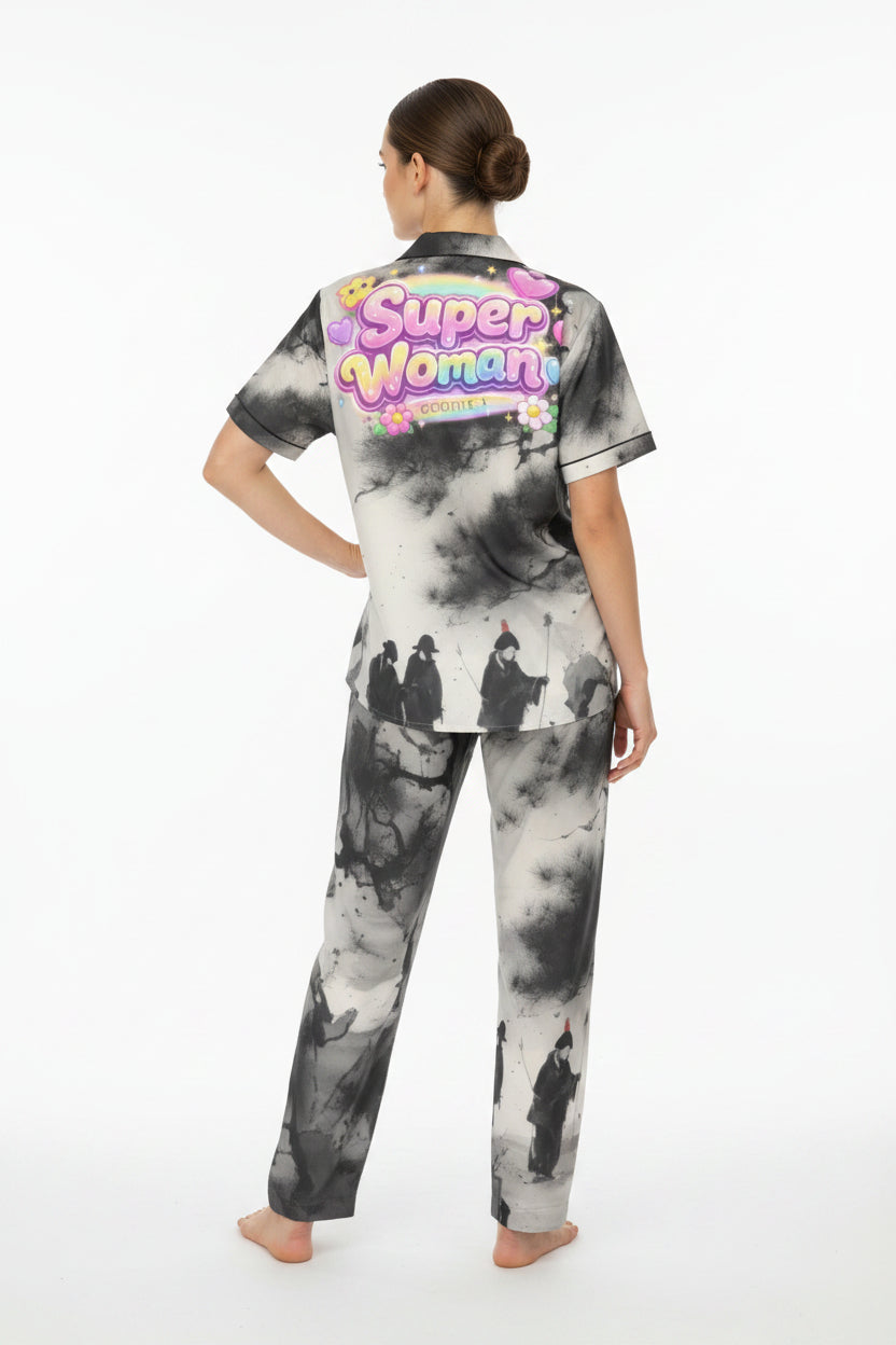 GOODIE X "Super Woman" Women's Cinematic Print Pajama Set