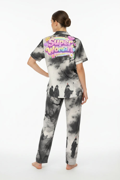 GOODIE X "Super Woman" Women's Cinematic Print Pajama Set