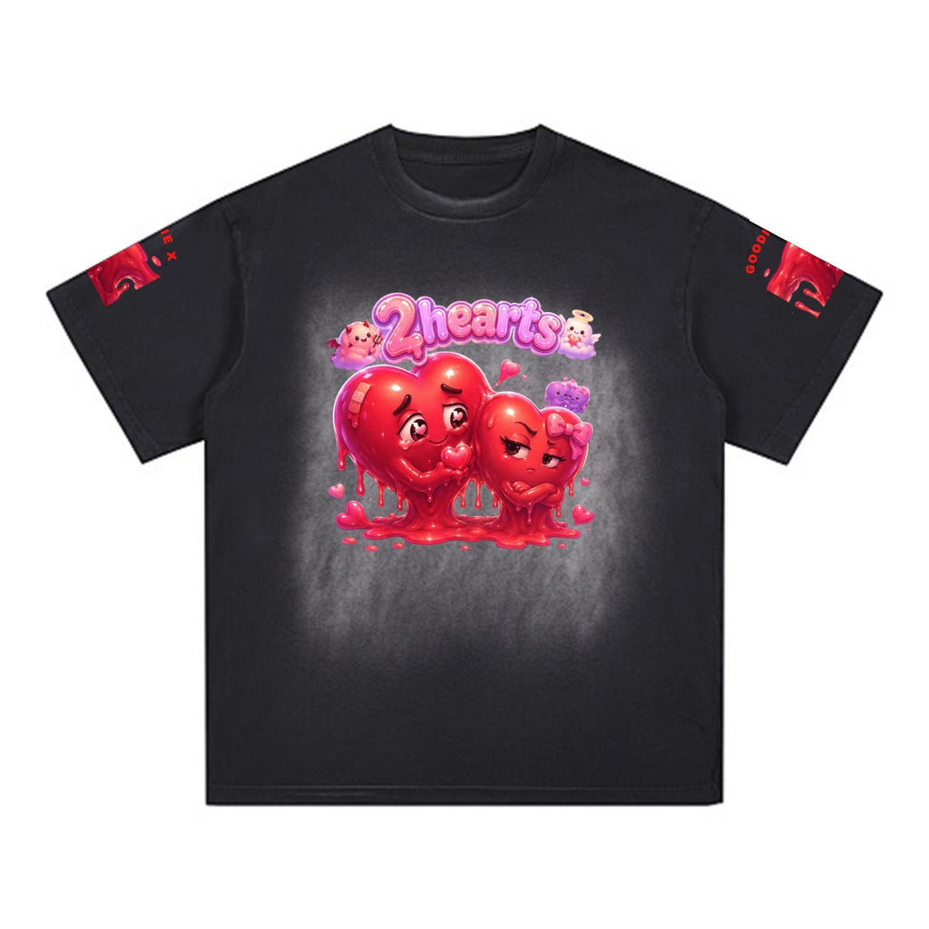 2Hearts Unisex Vintage Washed Boxy T-Shirt — 250GSM | DTF Print