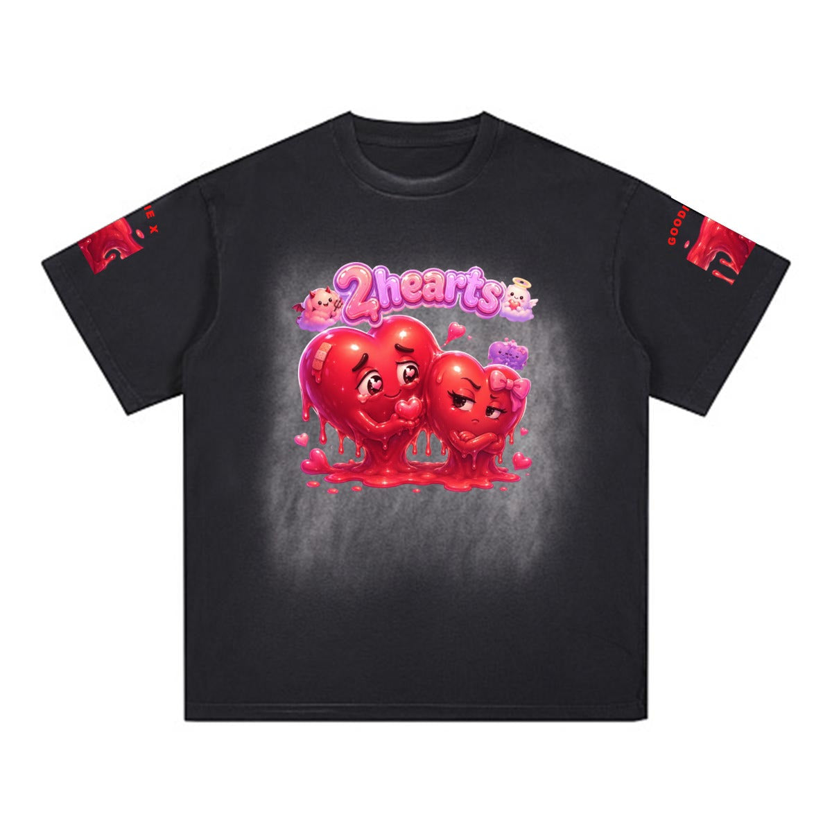 2Hearts Unisex Vintage Washed Boxy T-Shirt — 250GSM | DTF Print