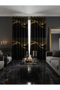 Luxury Curtain Mockup – Black & Gold Waves